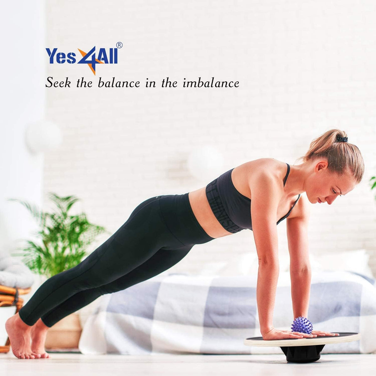 Yes4All Gleichgewichtsboard Aus Holz; Wackelbrett Mit Hochwertiger Rutschfester Oberfläche; Bevorzugt Für Stabilitätsübungen Zu Hause, Im Fitnessstudio Oder Im Freien (Blau)